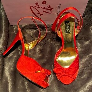 NWT! Red satin high heel pin up girl shoes